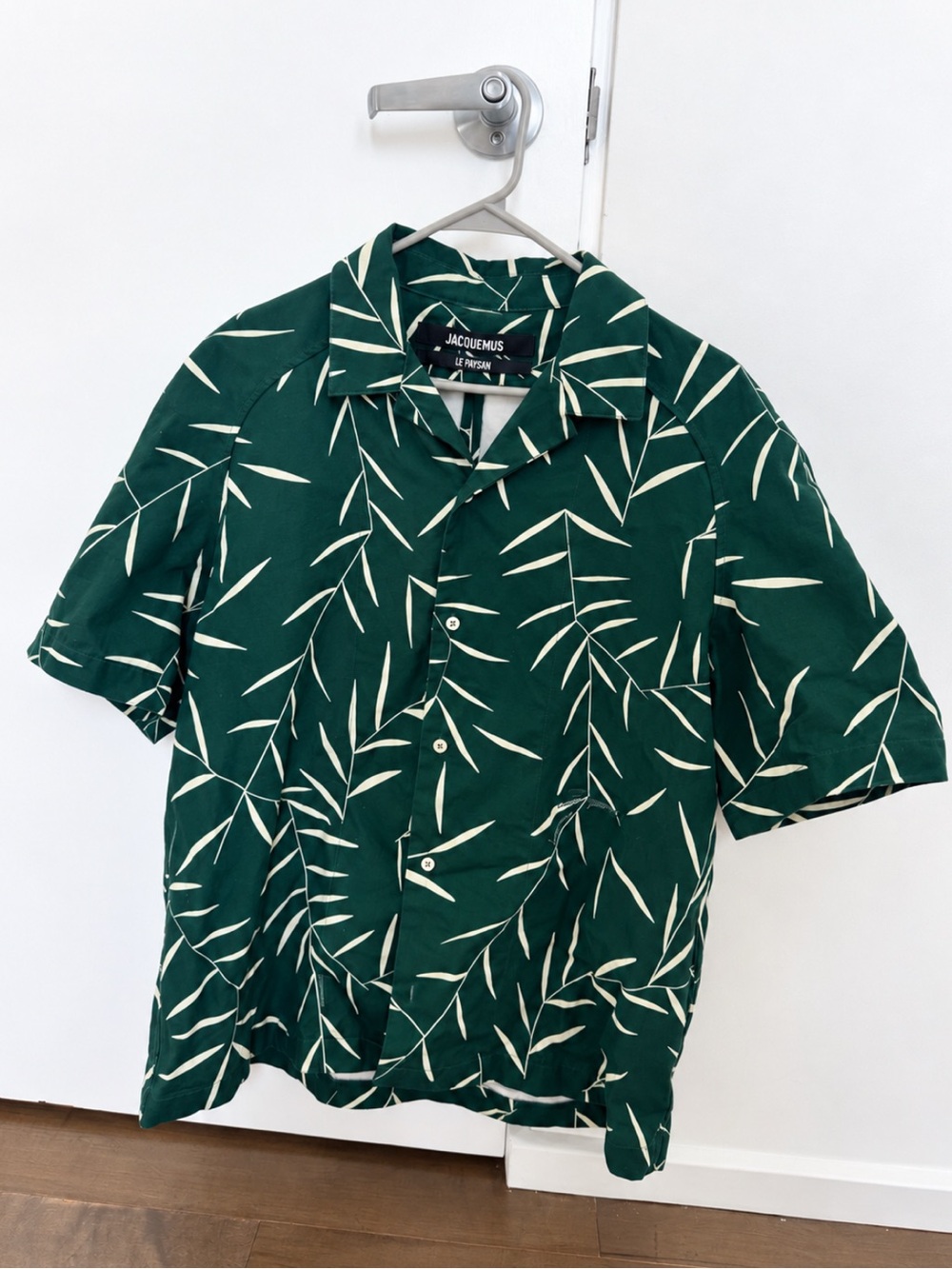 Jacquemus Dark Green Short-Sleeve Leaf-Print Button Shirt